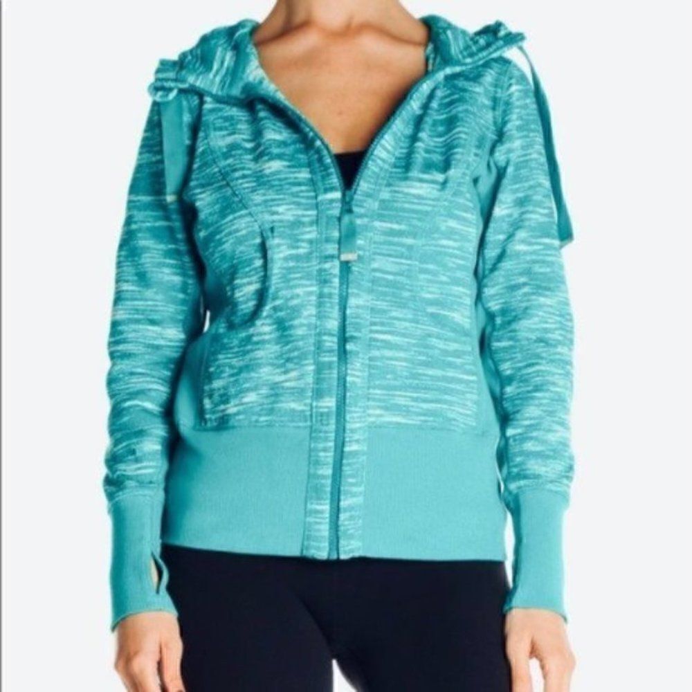 Zella Marled Hoodie Zipper Sweatshirt Jacket Long Sleeves Teal S